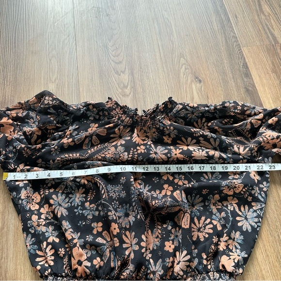 Free People Clarissa Floral Top XS Black Long Sleeve Ruffle High Neck Boho Fairy - Picture 11 of 12